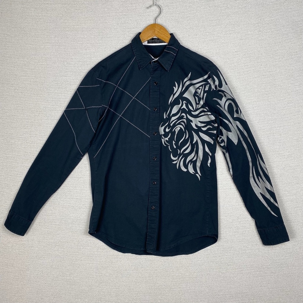 Sportrendy Button Up Mens S Long Sleeve Cotton Tribal Lion Indie Sleaze